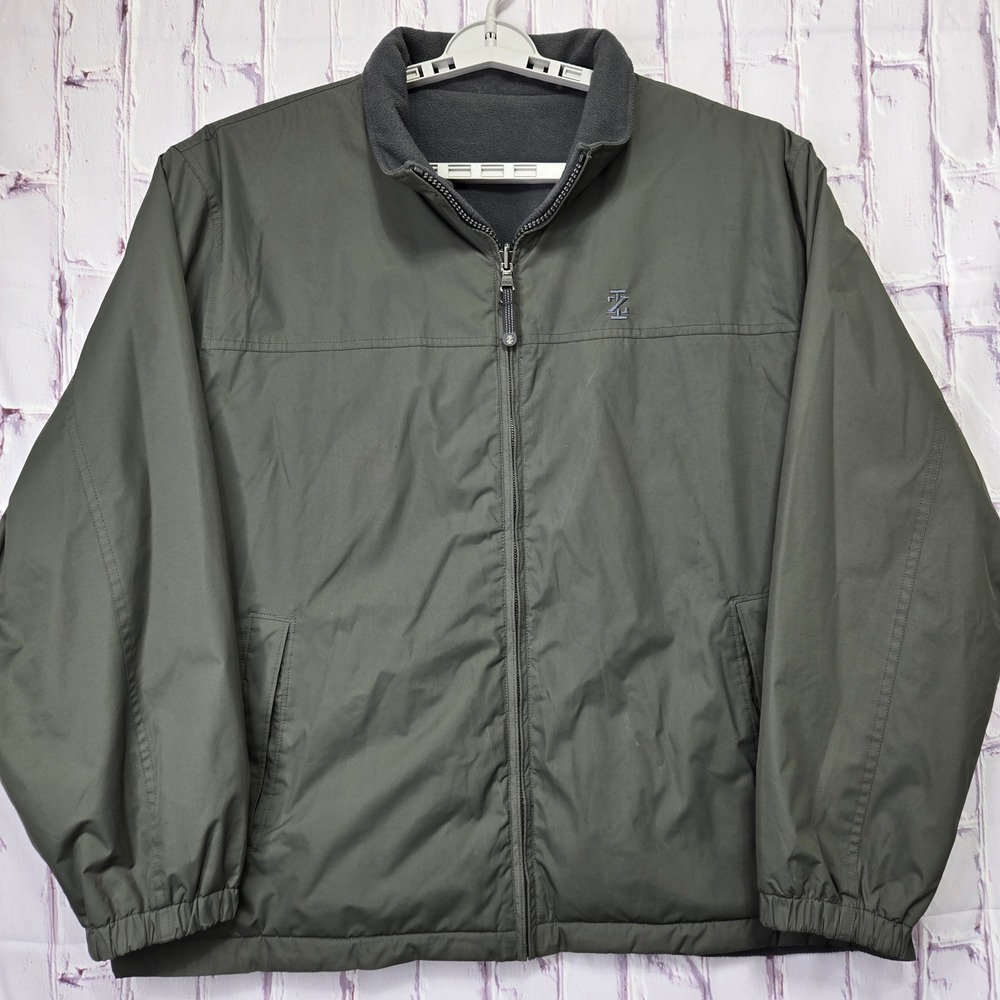 IZOD‎ Sport Reversible Men XXL Olive Green Fleece Lined Zip Windbreaker Jacket